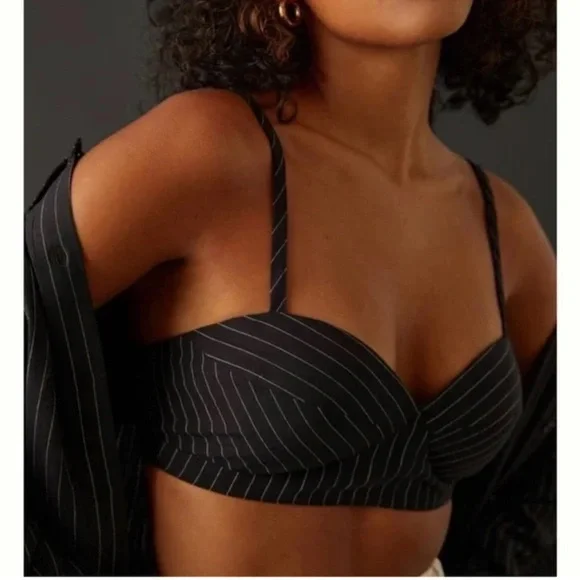 NWT Favorite Daughter Ex Boyfriend Pinstripe Bra Top Black Smocked Crop Small - Picture 2 of 7